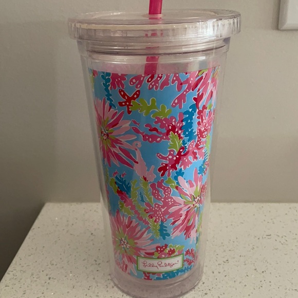 Lilly Pulitzer Cold Tumbler Cup Blue and Pink - Picture 1 of 4